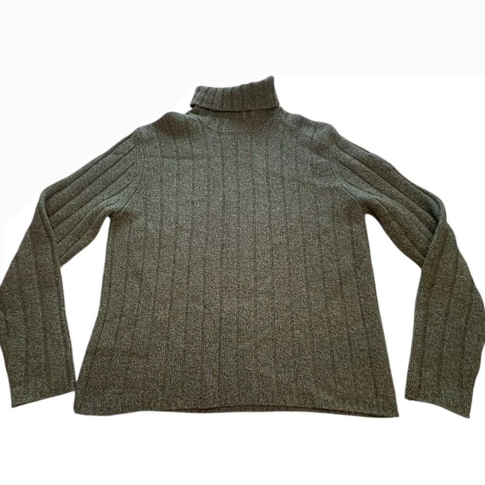 Vintage Abercrombie Fitch Mens Green Ribbed Turtleneck Sweater XL Lambswool